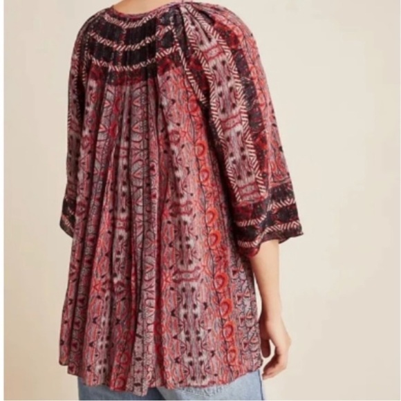 Anthropologie Bhanuni by Jyoti Aleksa Tunic Blouse Split Tie Neck A-Line Swing L - Picture 5 of 14